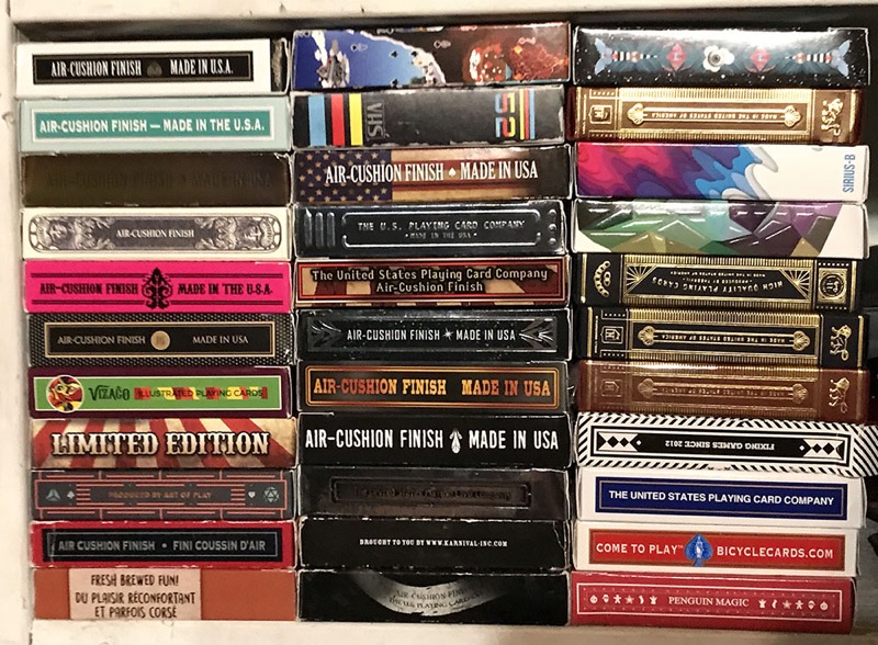 Premium playing card decks used to create the Kaleidoscope Deck — all air-cushioned finish, made in USA